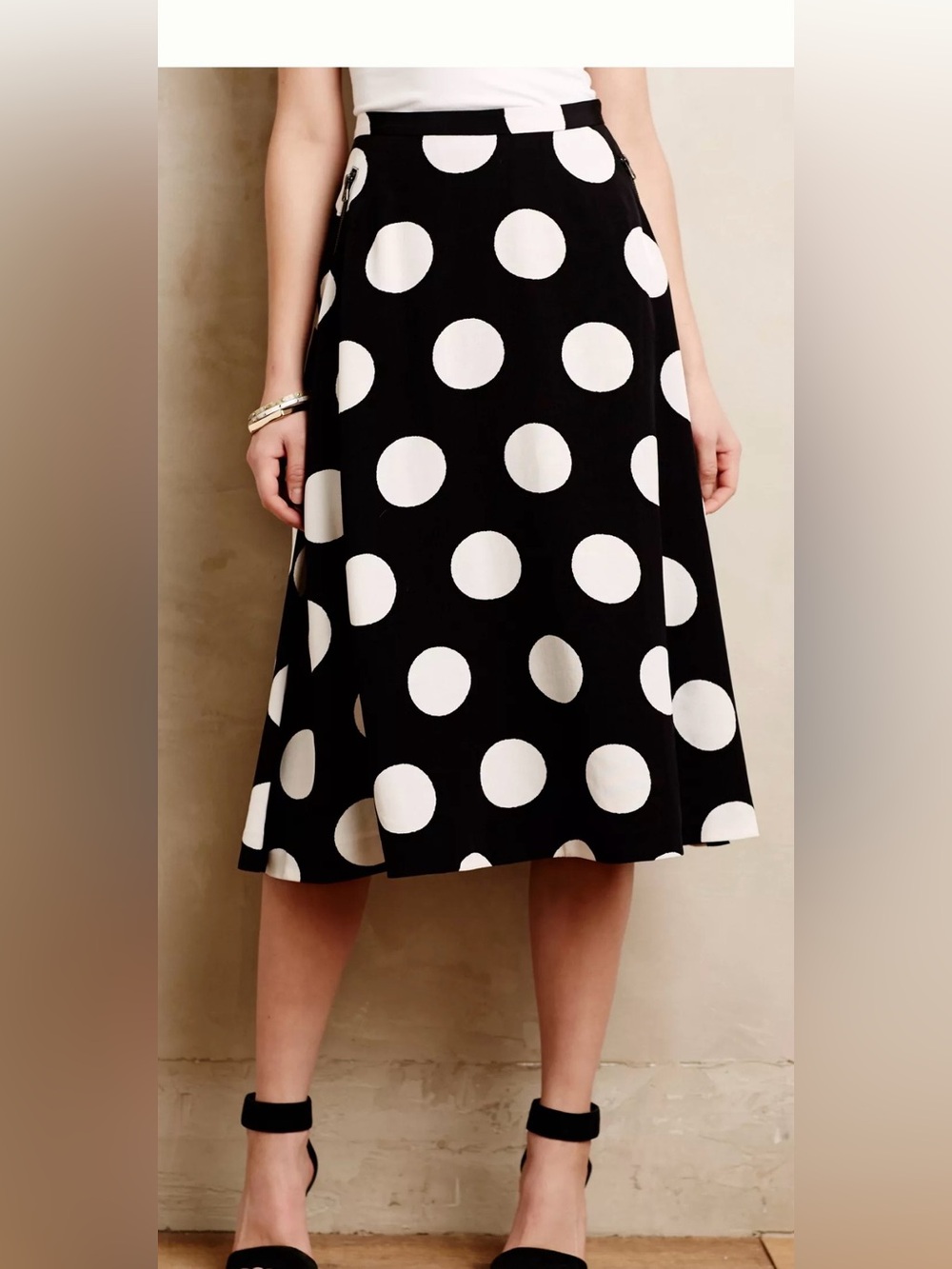 HD in Paris - Black Midi Skirt with White Polka Dots